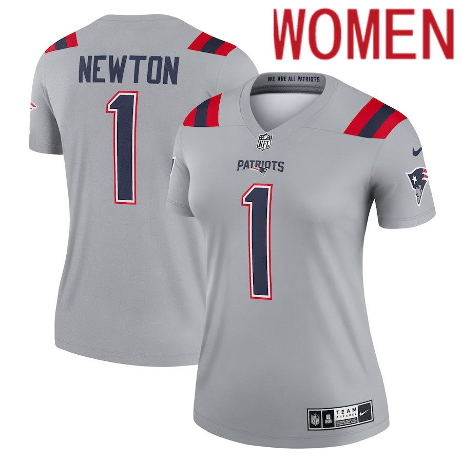 Women New England Patriots #1 Cam Newton Nike Gray Inverted Legend NFL Jersey